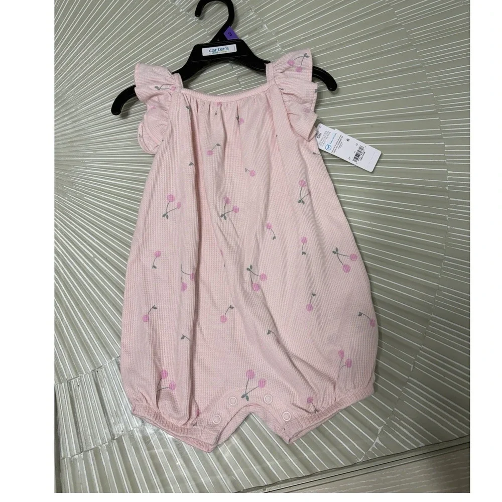 Carter's Pink Cherry Ruffle Sleeveless Romper One-Piece Girls 12 Months